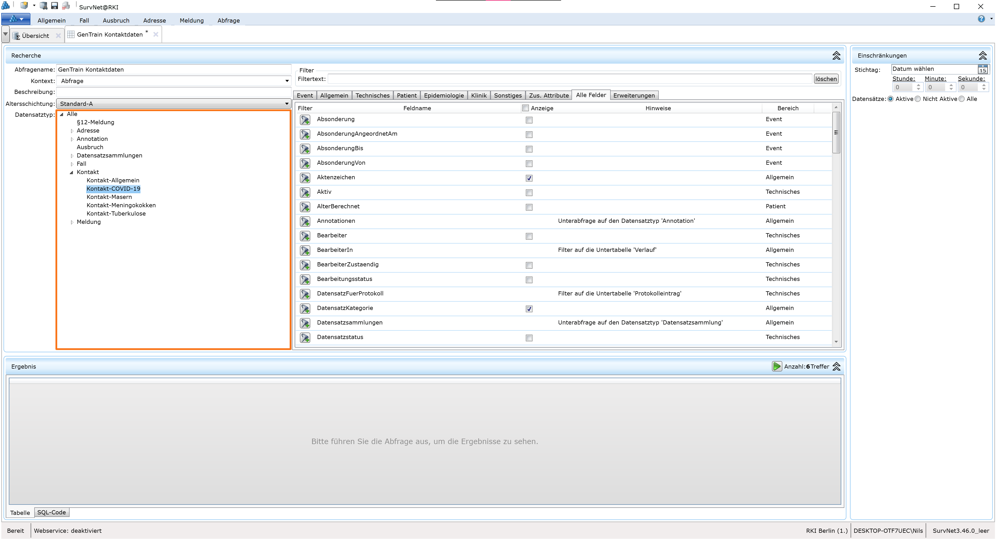 Datensatztyp Kontakt-COVID-19