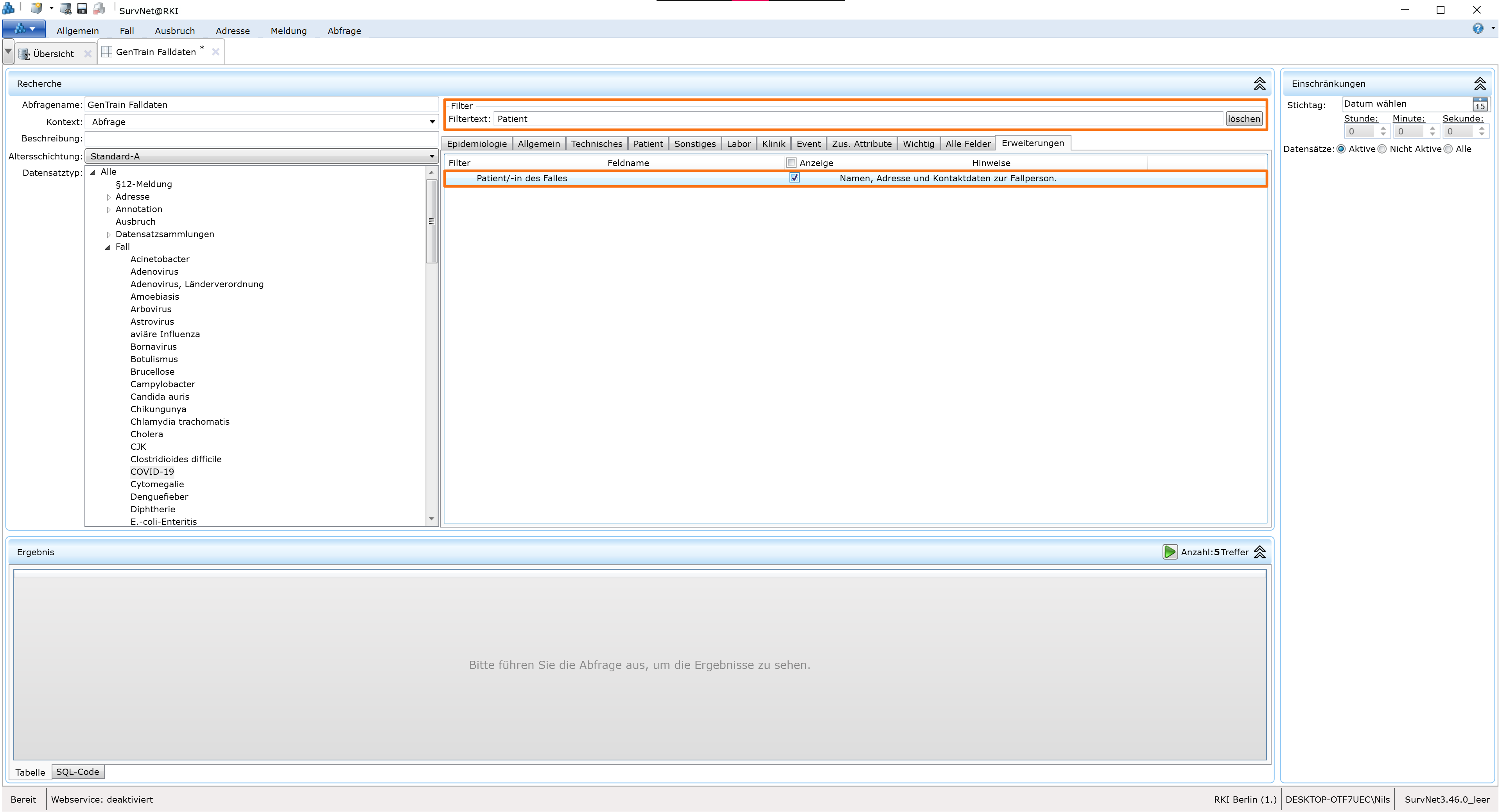 Patient/-in des Falles Erweiterung