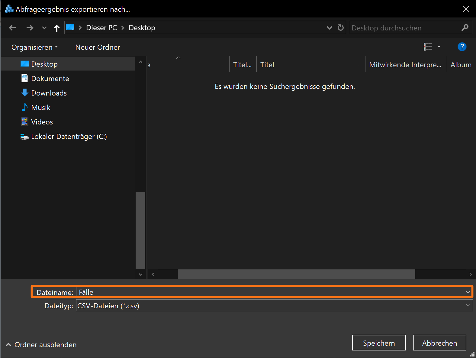 Speichern unter mit Name